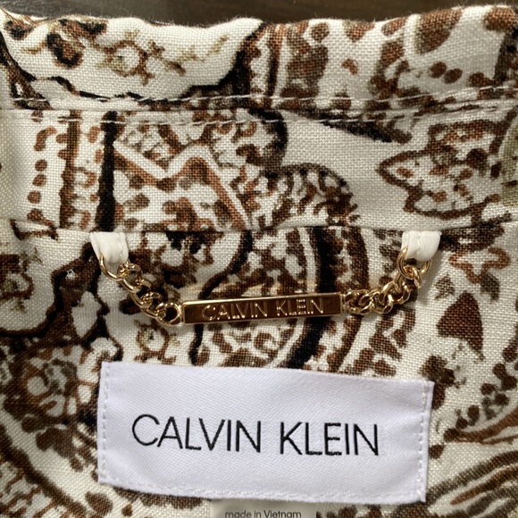 Calvin Klein Paisley Print Linen-Blend Collar Roll-Tab Sleeve Open Front Jacket - Picture 10 of 16